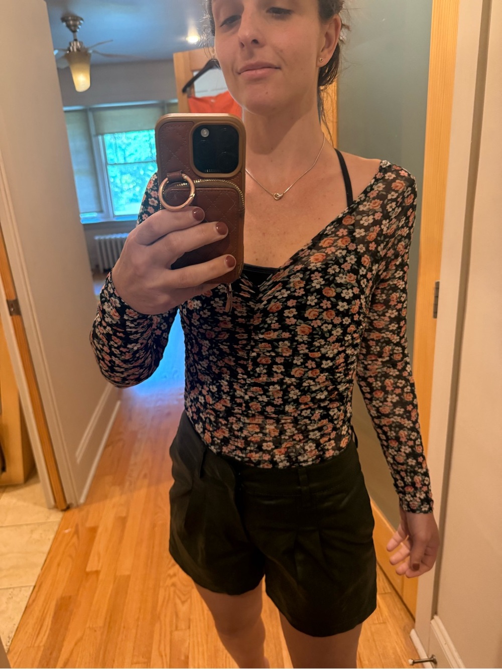iris Black Floral Long-Sleeve Top with Pink Flowers